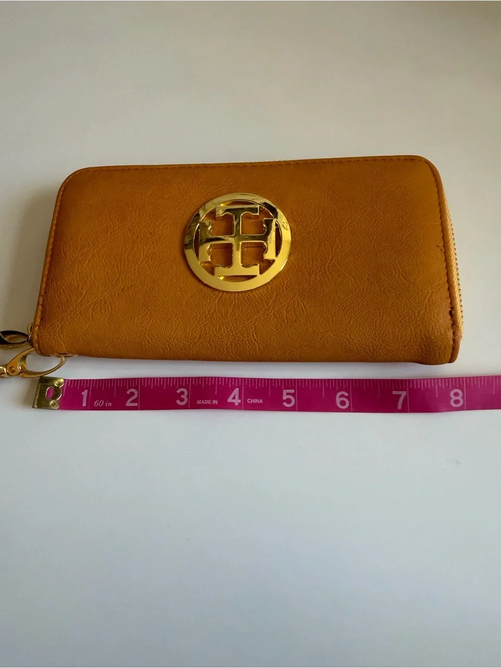 Tory Burch mustard yellow Wristlet Wallet with Gold Logo Accent